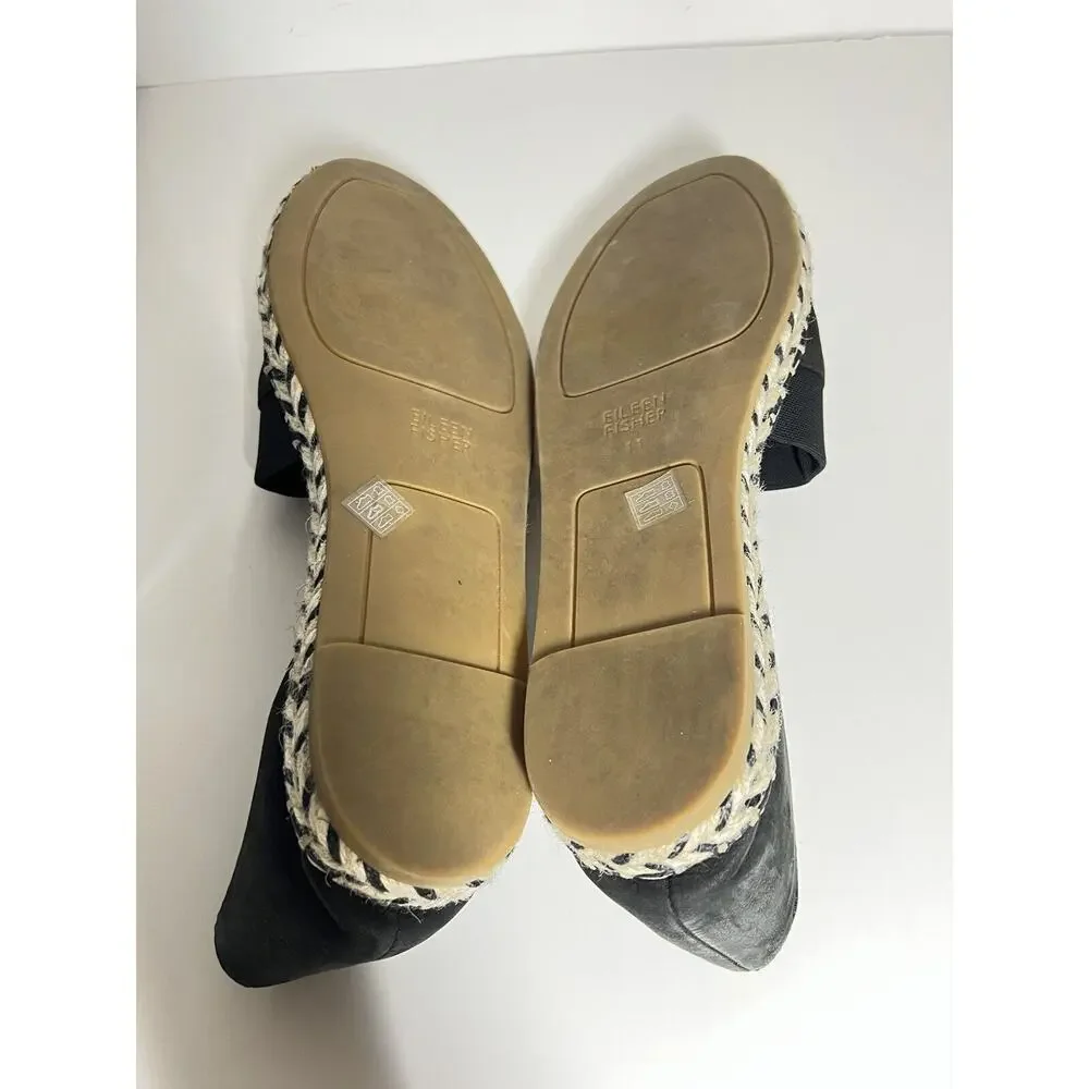 Eileen Fisher EUC Black Lady Tumbled Nubuck Espadrille Sandal Shoe 11 Slip On